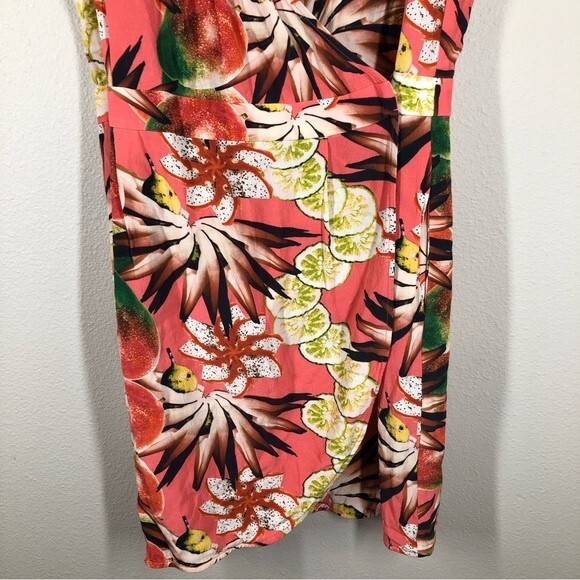 & Other Stories Tropical Fruit Lemon Floral Wrap Dress Coral Pink Sleeveless 10 - Picture 4 of 10